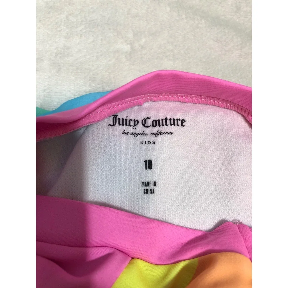 5/$25 Juicy Couture One Piece Swimsuit Size 10 Pink Rainbow Stripe Long Sleeve